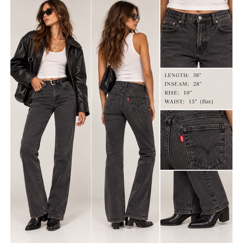 Levis Washed Black Straight Leg Jeans W30 L28 90s Minimalist Model Off Duty